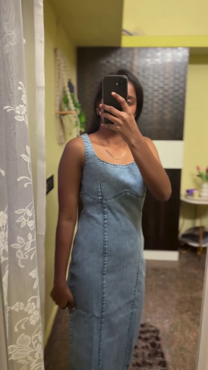 Women's Light Blue Denim Maxi Dress | Elegant Sleeveless Square Neck Bodycon Long Dress for Casual & Party Wear