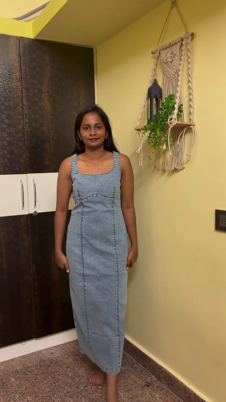 Women's Light Blue Denim Maxi Dress | Elegant Sleeveless Square Neck Bodycon Long Dress for Casual & Party Wear