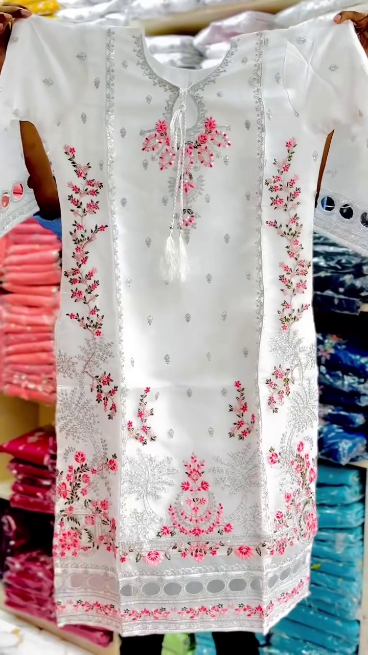 Women's White Floral Embroidered Kurti | Elegant Pink Thread Work Straight Kurta for Festive, Casual & Traditional Wear