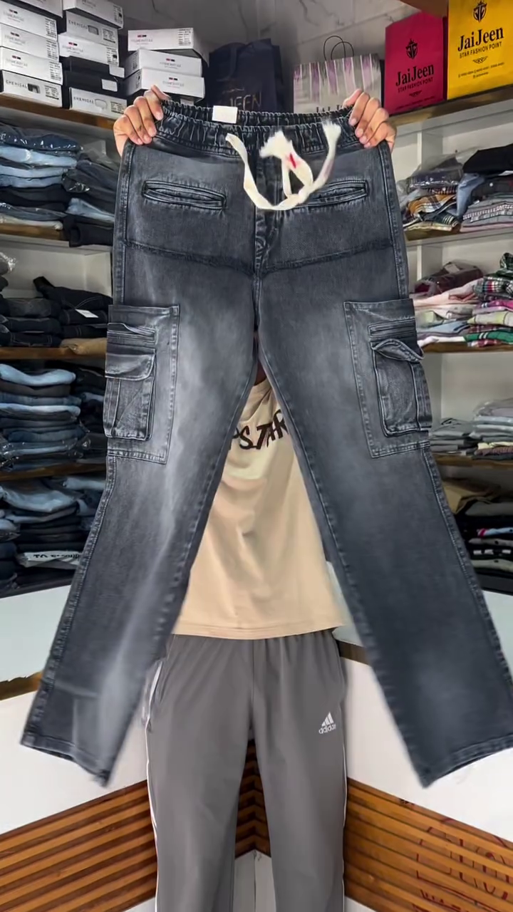 Men's Washed Black Cargo Jeans | Relaxed Fit Utility Denim Pants with Multi Pockets for Casual & Streetwear Style