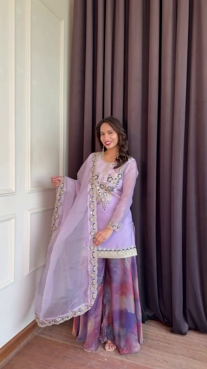 Women's Designer Embroidered Sharara Suit Set | Elegant Kurti, Flared Sharara & Dupatta Ethnic Outfit for Wedding & Festive Wear