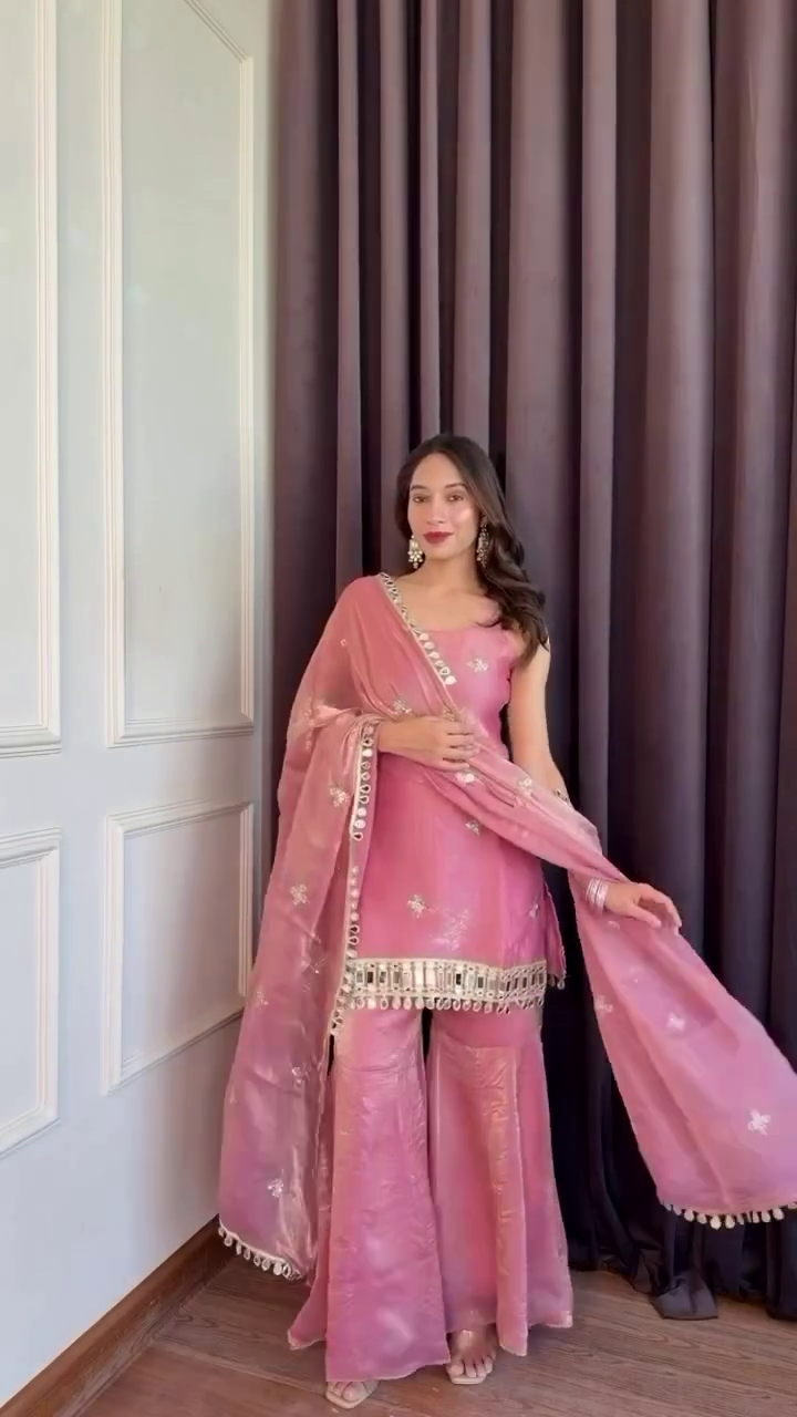 Women's Designer Embroidered Sharara Suit Set | Elegant Kurti, Flared Sharara & Dupatta Ethnic Outfit for Wedding & Festive Wear
