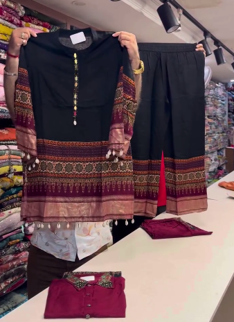 Stylish Ladies Printed Kurti Pant Set – Elegant Ethnic Wear with Designer Border