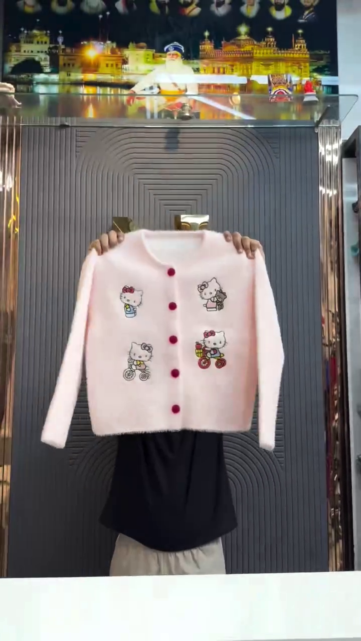 Cute Cartoon Printed Cardigan for Girls & Women – Stylish Button-Front Full Sleeve Winter Knitwear