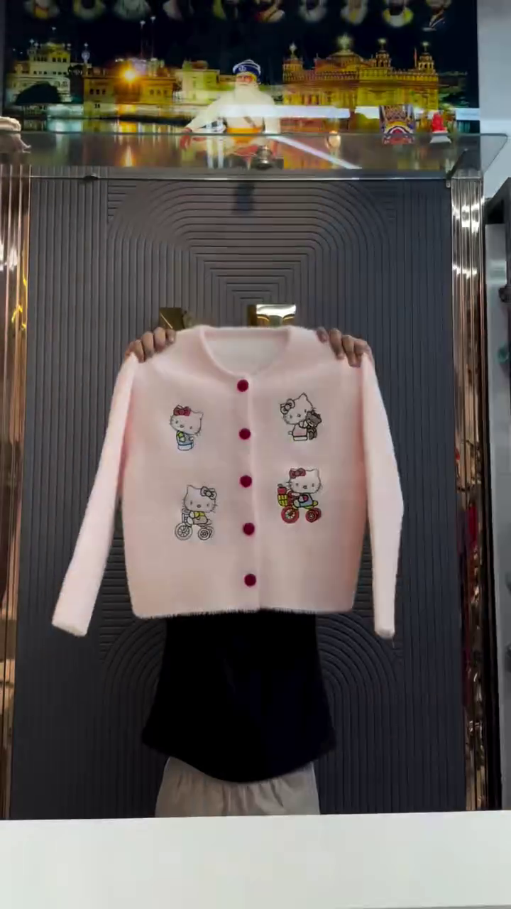 Cute Cartoon Printed Cardigan for Girls & Women – Stylish Button-Front Full Sleeve Winter Knitwear