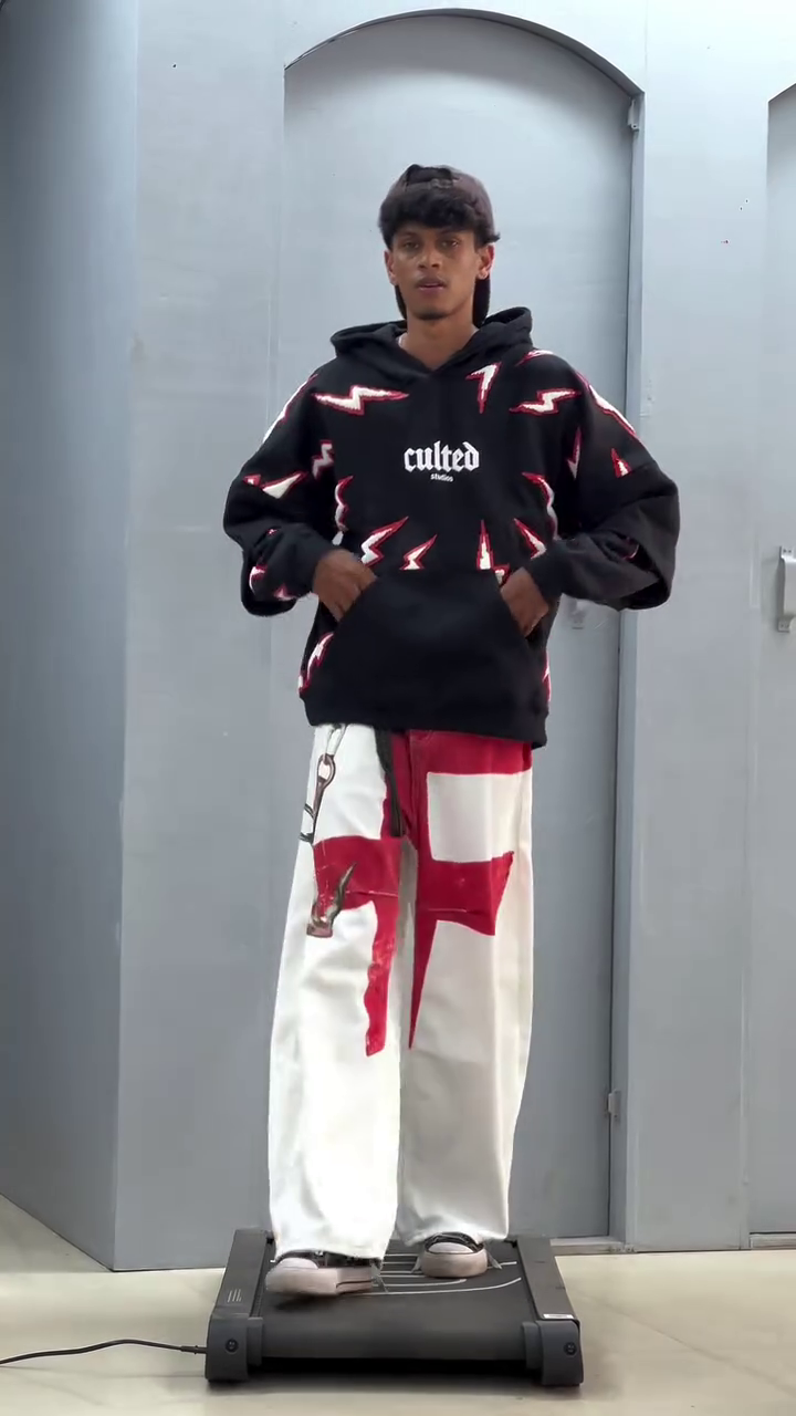 Trendy Oversized  Hooded Sweatshirt with Bold Red Patchwork  for a Modern Streetwear Look