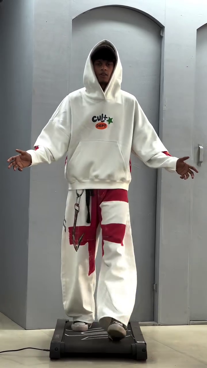 Trendy Oversized  Hooded Sweatshirt with Bold Red Patchwork  for a Modern Streetwear Look