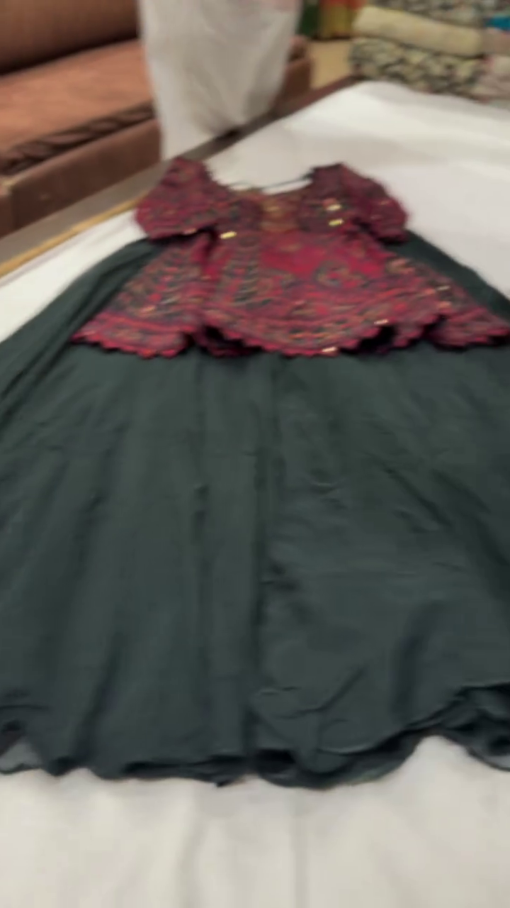 Elegant Dark Green Anarkali Dress with Rich Maroon Embroidered Bodice and Intricate Traditional Gold Detailing