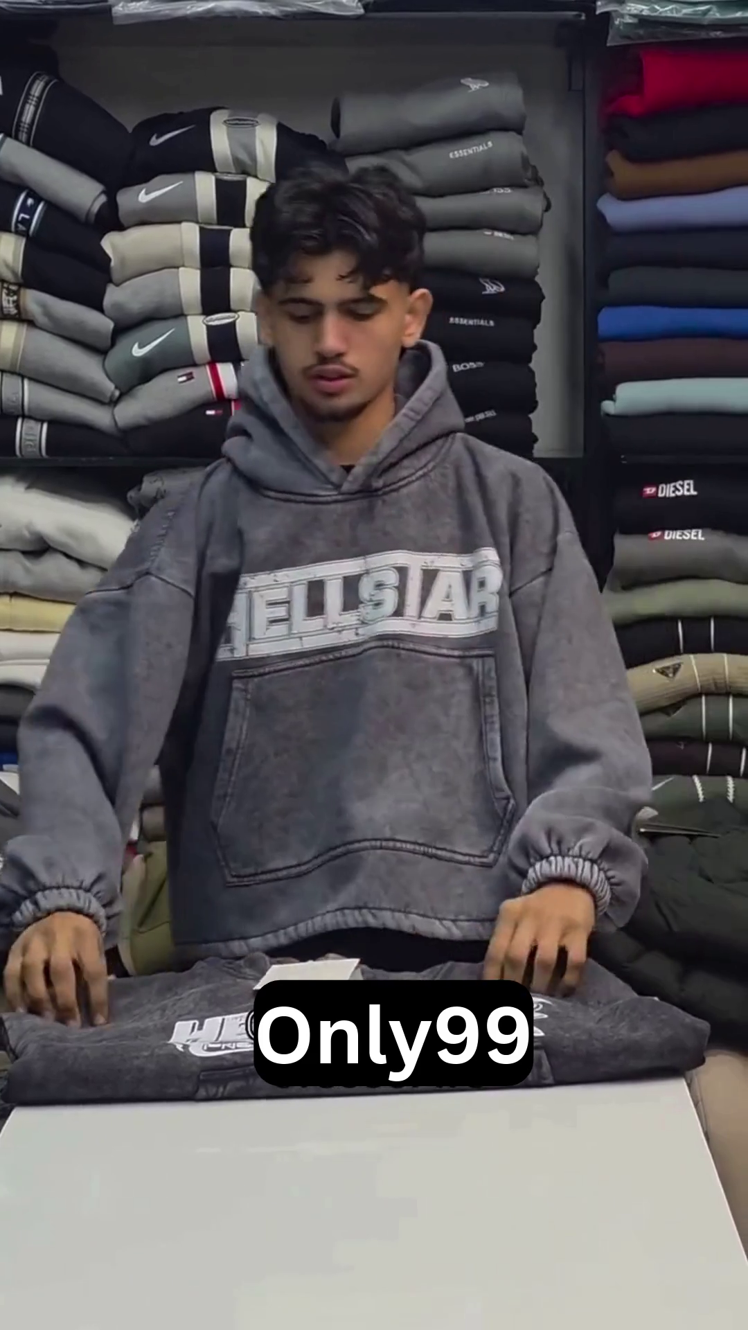 Trendy Charcoal Grey Washed Hoodie with Bold Graphic Print and Oversized Kangaroo Pocket for a Modern Streetwear Look