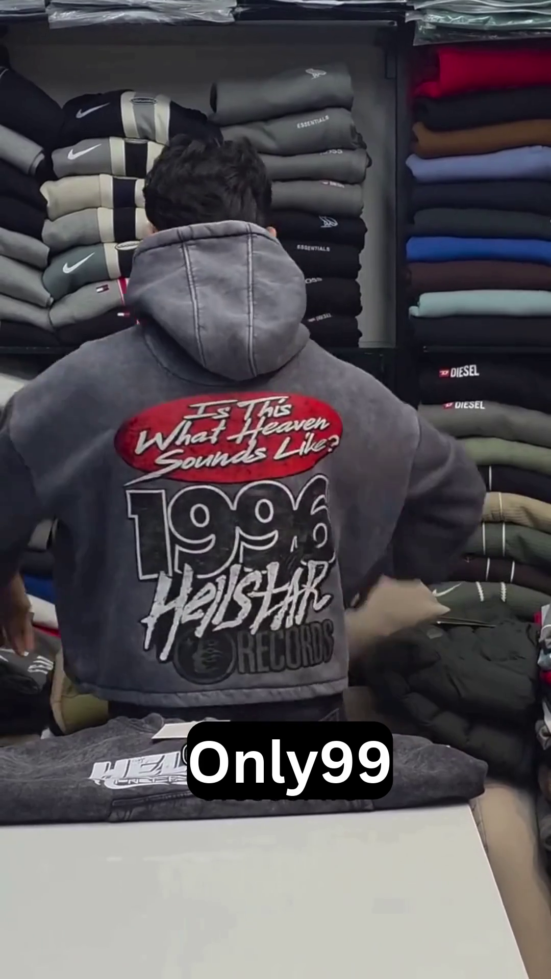 Trendy Charcoal Grey Washed Hoodie with Bold Graphic Print and Oversized Kangaroo Pocket for a Modern Streetwear Look