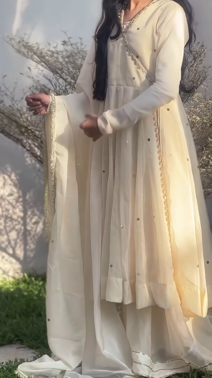 Elegant Ivory Anarkali Suit with Embroidered Dupatta