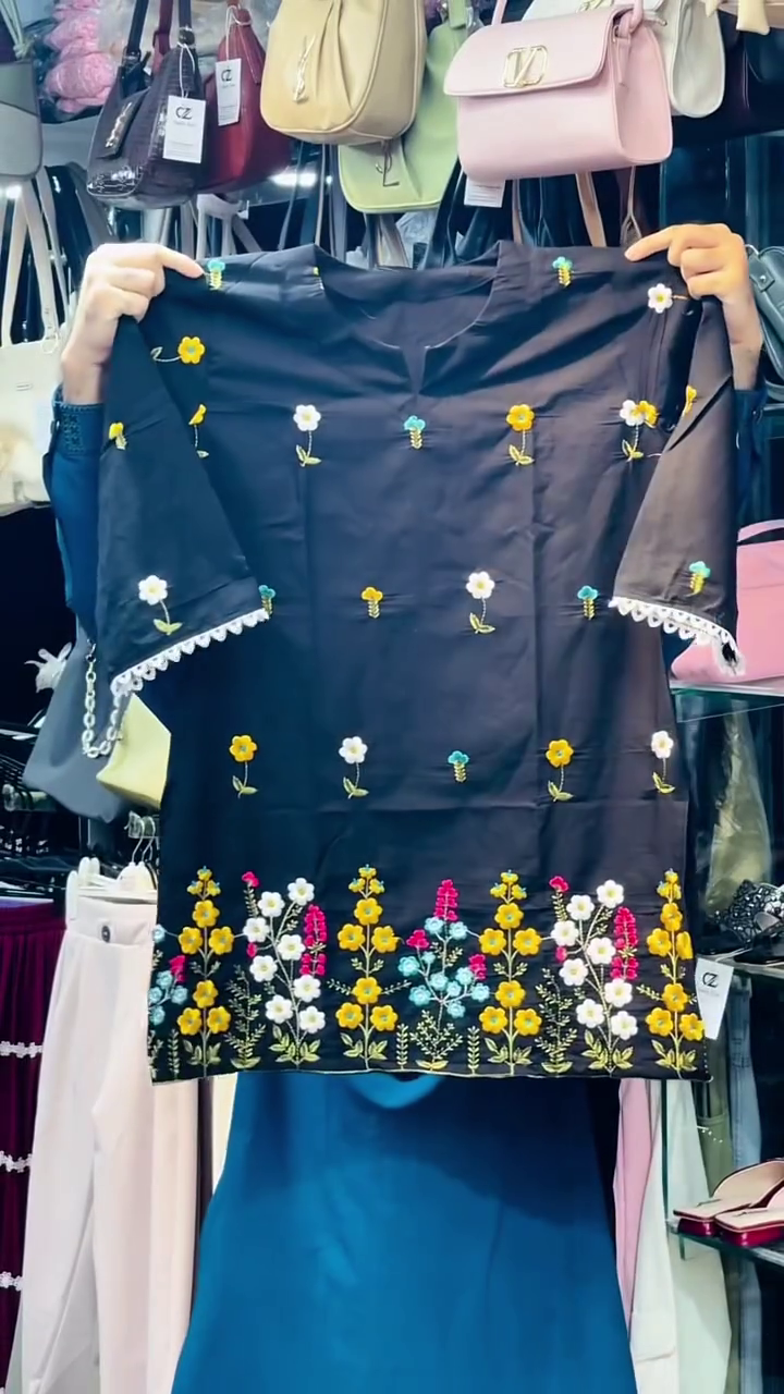 Stylish  Floral Embroidered Kurti with Bell Sleeves