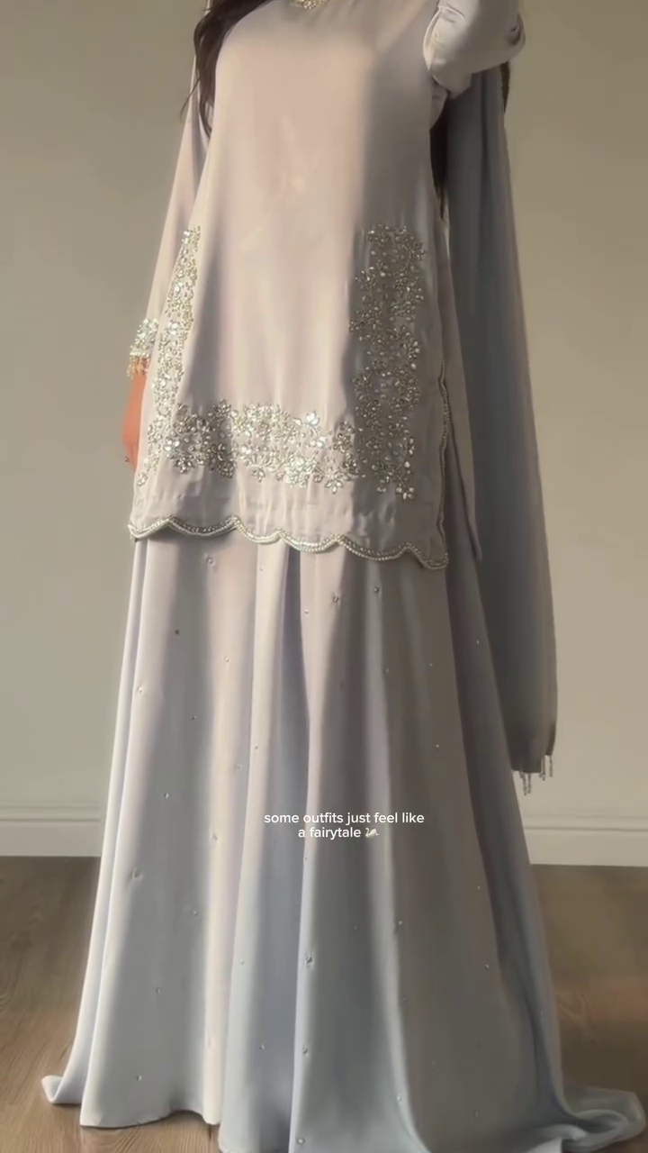 Elegant Silver-Grey Embroidered Sharara Suit – Graceful Festive & Party Wear