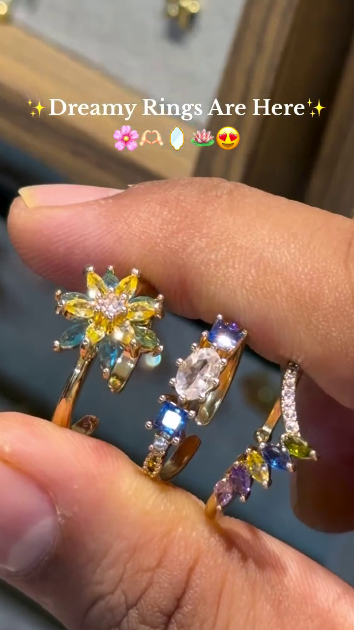 Dreamy Gold-Tone Fashion Rings with Colorful Sparkling Stones ✨