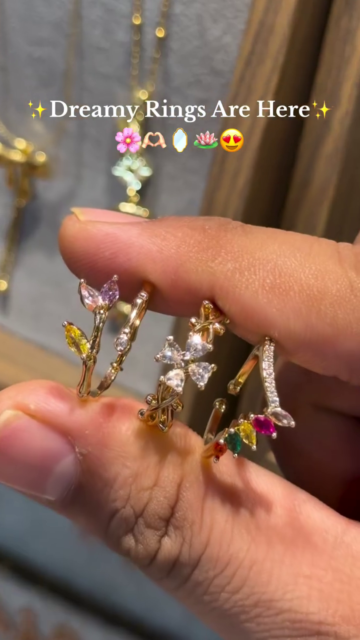 Dreamy Gold-Tone Fashion Rings with Colorful Sparkling Stones ✨