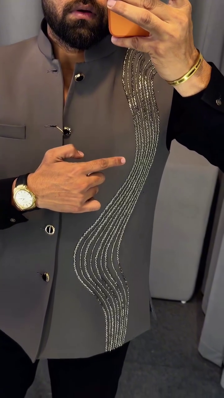 Elegant Grey Designer Ethnic Nehru Jacket for Men with Stylish Embellished Detailing