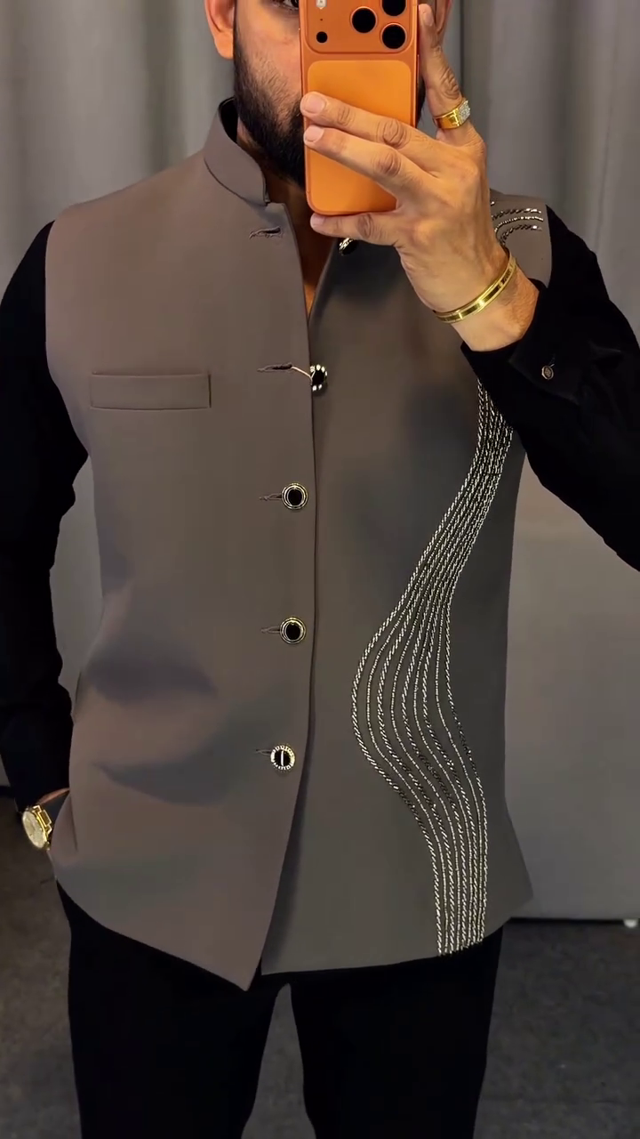 Elegant Grey Designer Ethnic Nehru Jacket for Men with Stylish Embellished Detailing