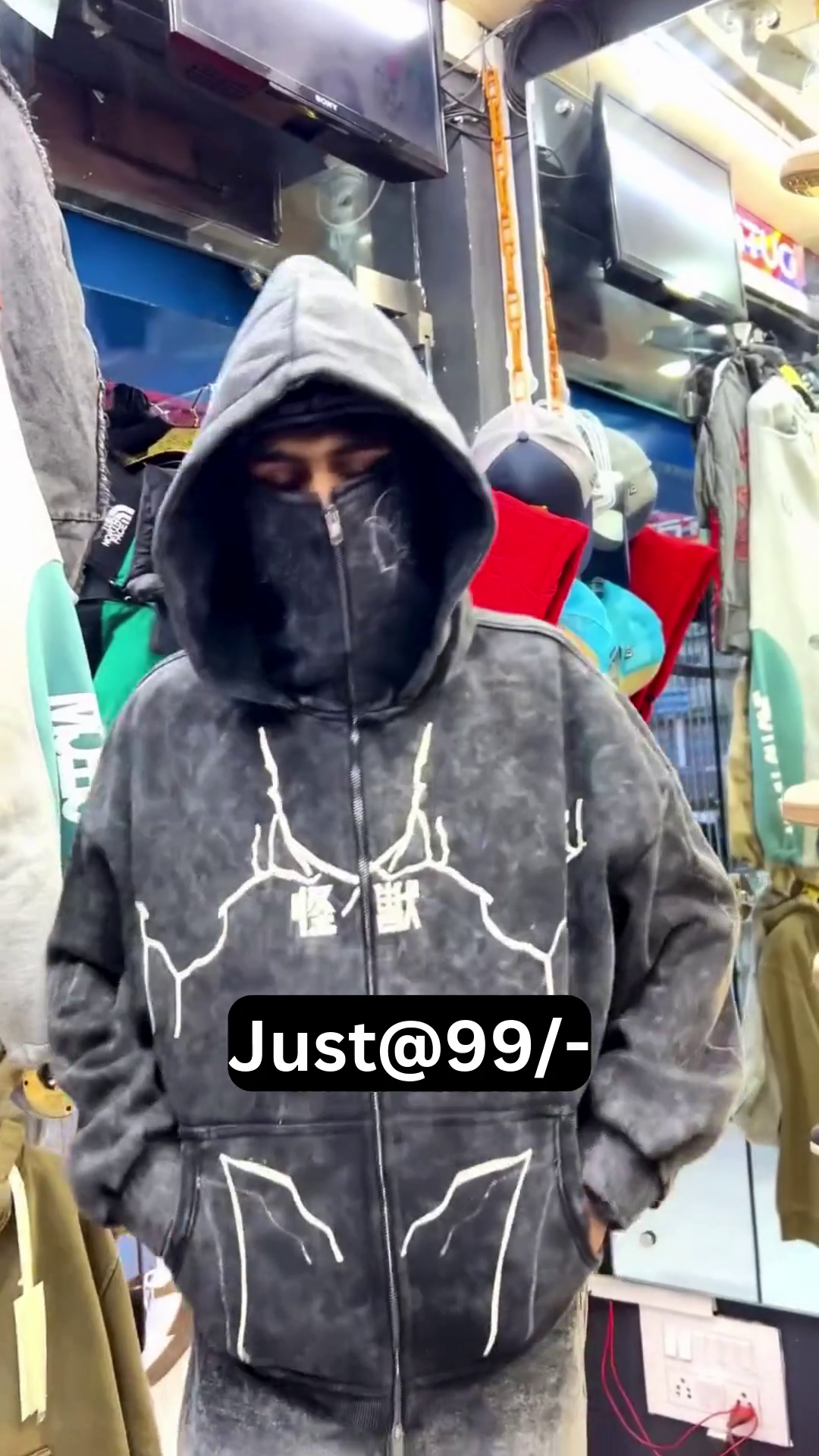 Stylish Black Acid-Wash Graphic Hoodie at Just ₹99/-