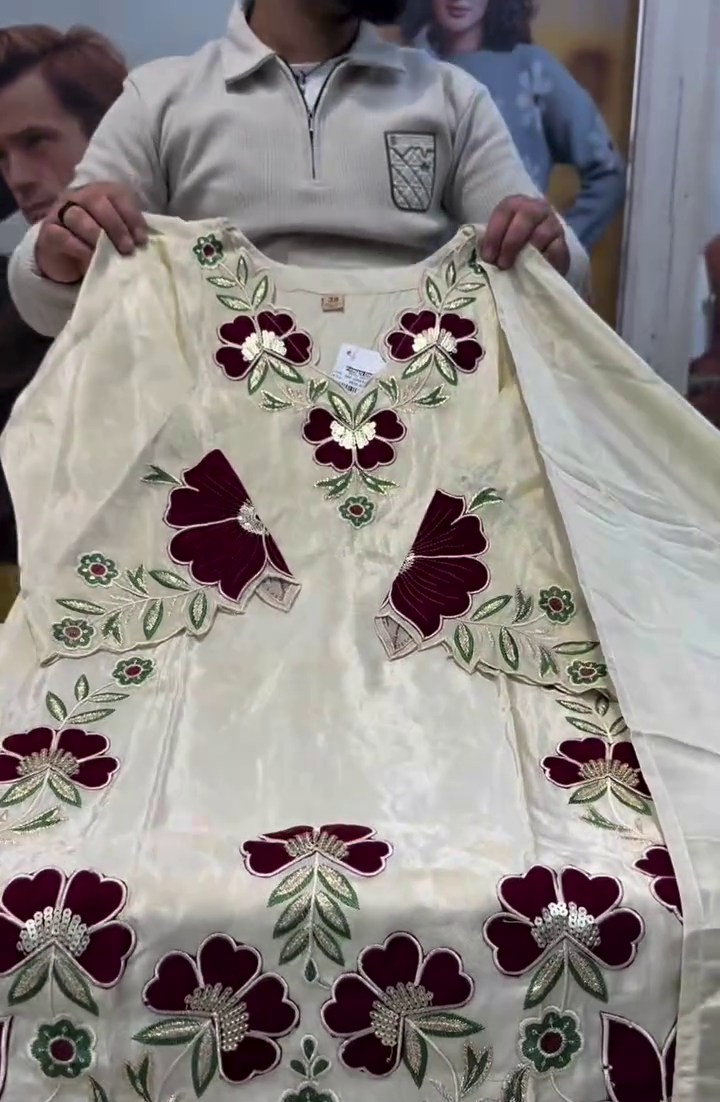 Elegant Cream Floral Embroidered Kurti for Women | Premium Ethnic Wear