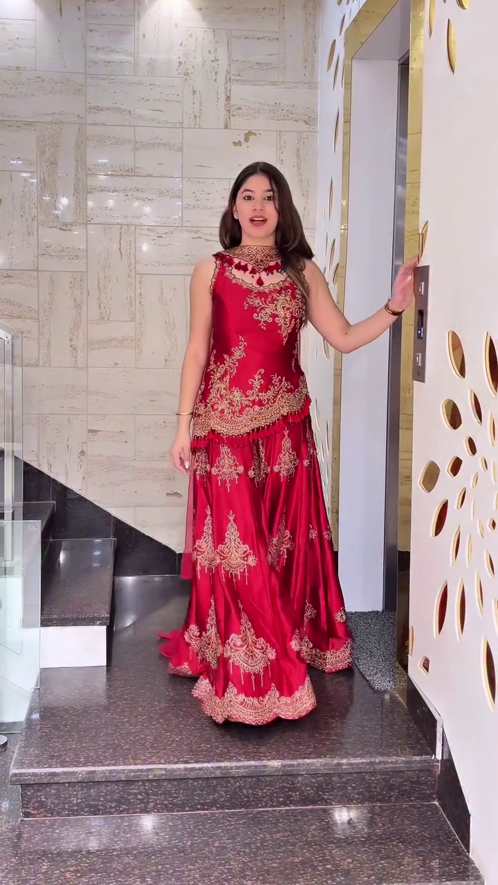 Royal Red Embroidered Lehenga Palazzo Set for Weddings, Parties and Festive Celebrations