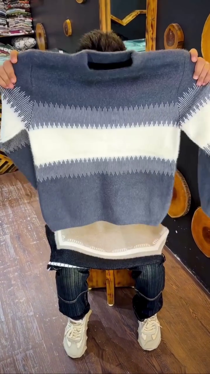 Stylish Grey and White Striped Sweater for Men