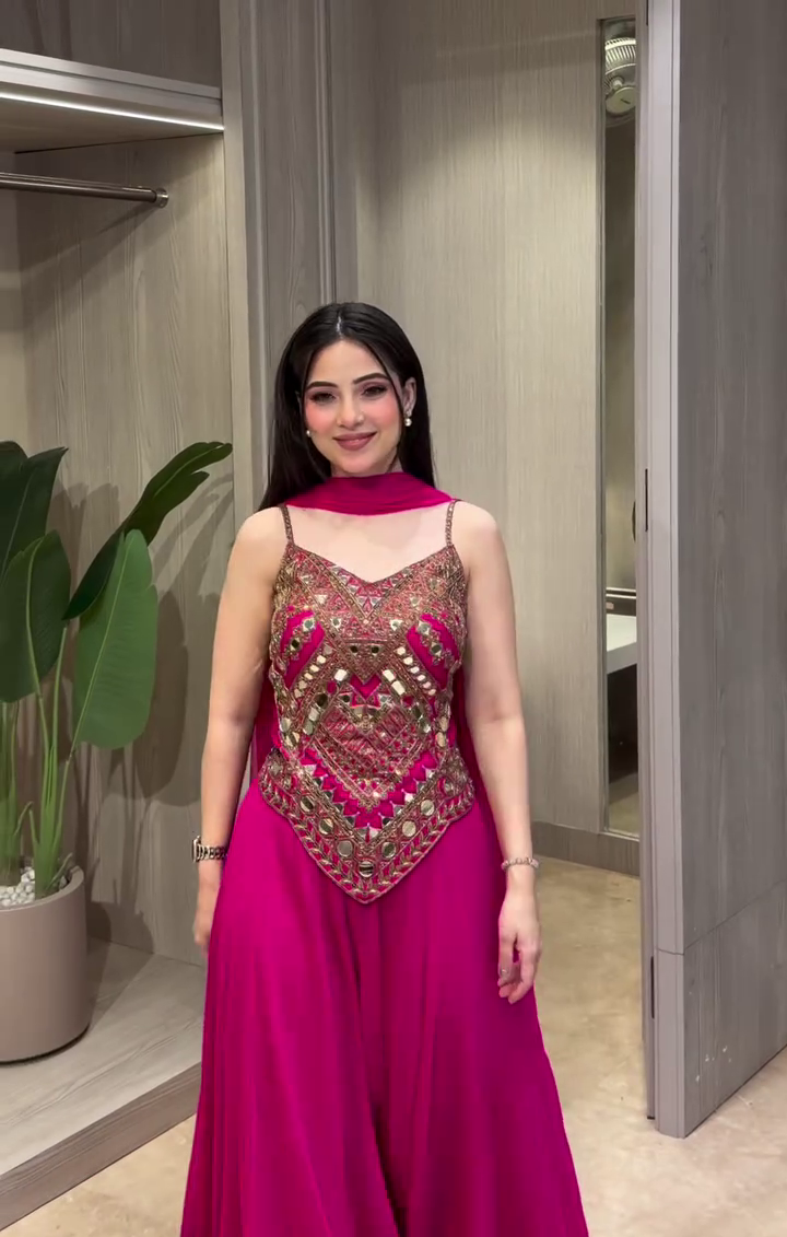 Stunning Hot Pink Embroidered Party Wear Gown