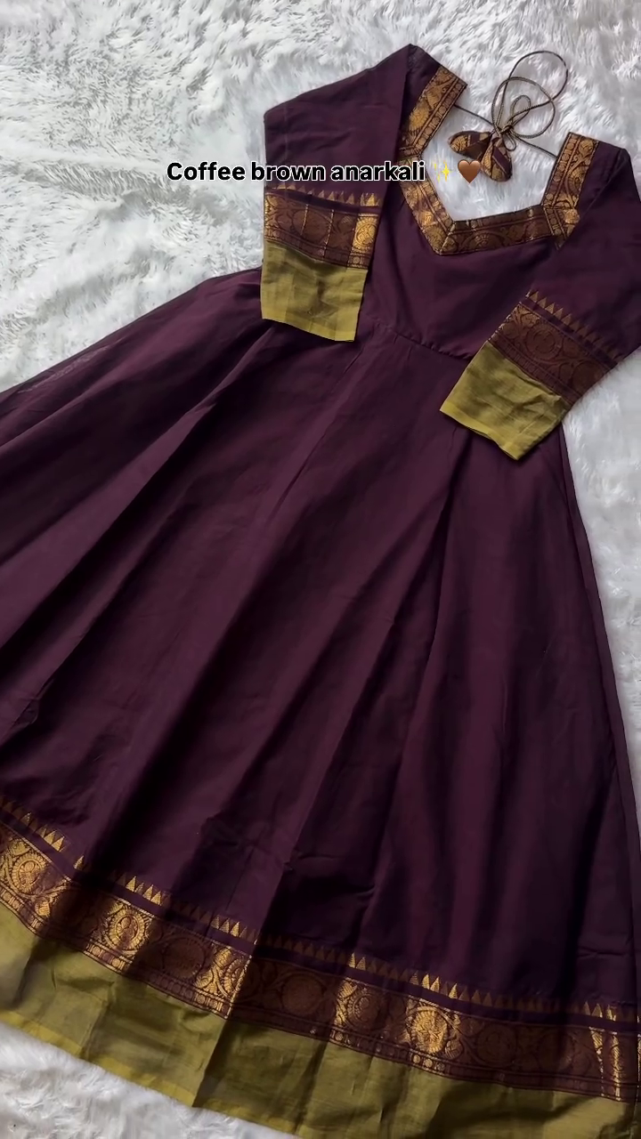 Elegant Coffee Brown Anarkali Suit with Golden Brocade Border