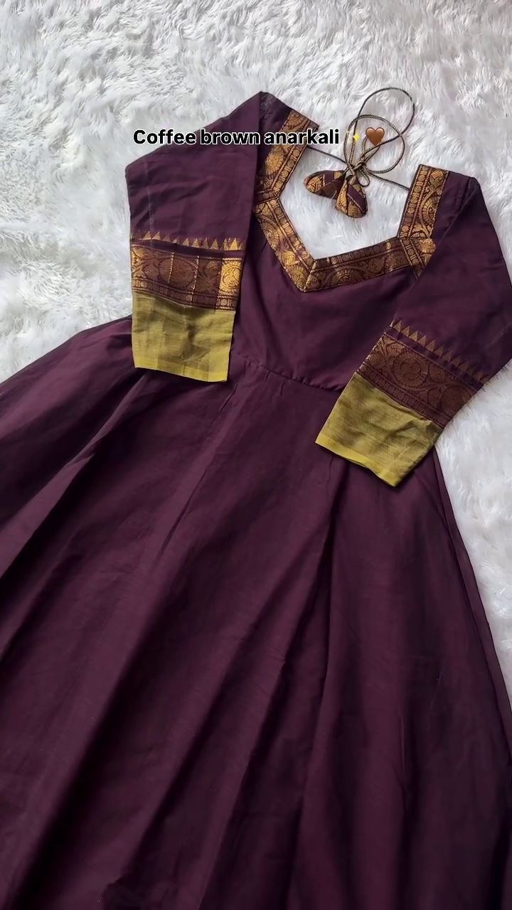 Elegant Coffee Brown Anarkali Suit with Golden Brocade Border