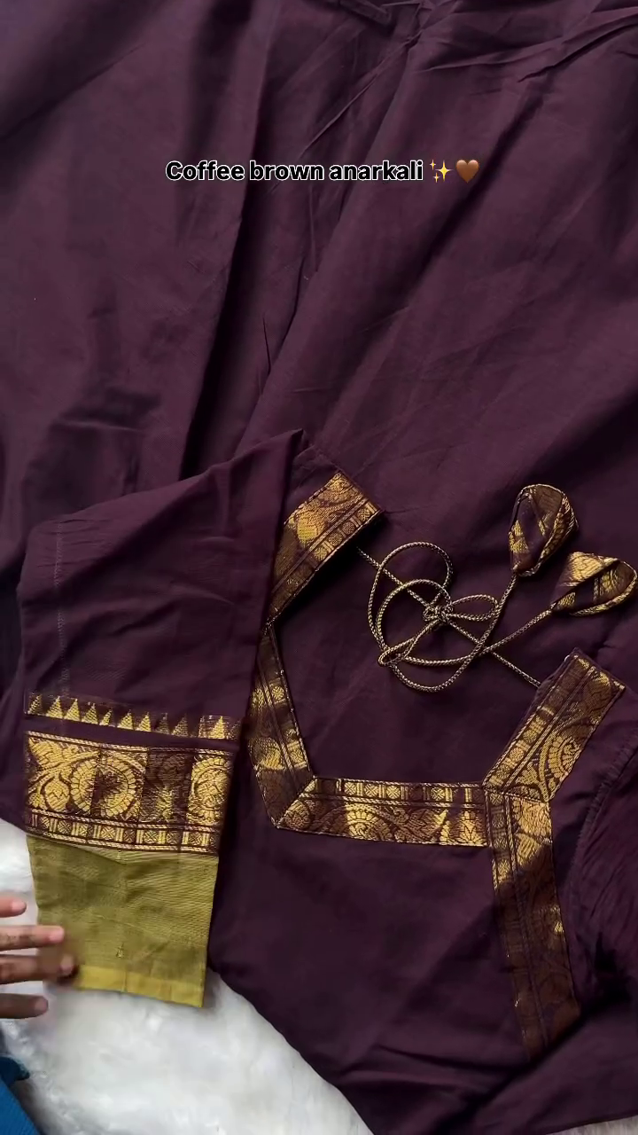 Elegant Coffee Brown Anarkali Suit with Golden Brocade Border