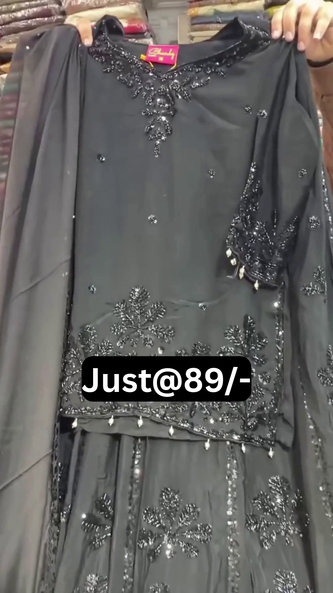 Elegant Black Embroidered Sharara Suit with Sequined Detailing